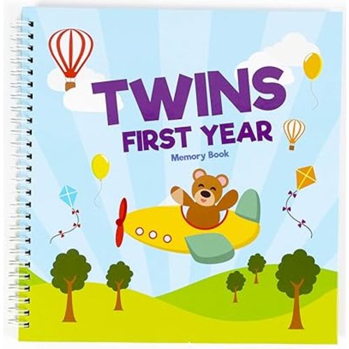 Twins First Year Hardcover Memory Book Bear Edition - Newborn Babies 1st Year Journal and Milestones Photo Album - Perfect and Unique Gift Idea for Baby Showers and Birthday Presents