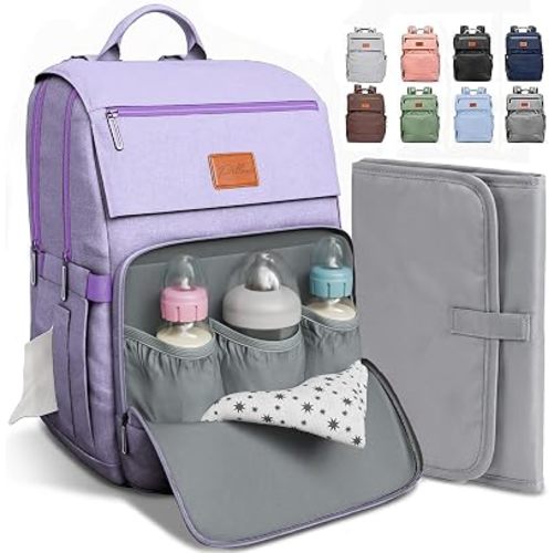 Baby Shower Gifts for Mom - Diaper Bag Backpack - 16 Organizer Pockets Baby Diaper Bag w/ Insulated Bottle Holders & Wipes Pocket, Large Capacity Baby Bag Backpack - Waterproof & Easy to Clean, Purple
