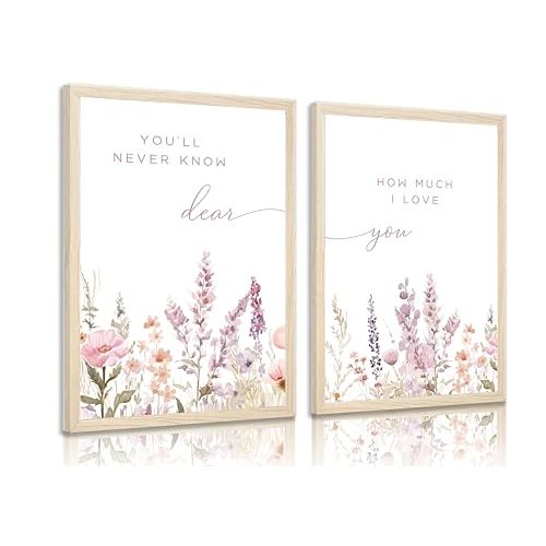KADEYEE 2 Pcs Wildflower Nursery Wall Art Boho Flower Botanical Sentence Wall Decor Paintings Baby Girl Nurseries Pictures Posters Prints for Nursery Baby Room Bedroom Living Room Home Decoration