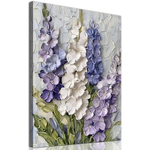 Lavender Pictures Farmhouse Flower Painting Vintage Botanical Canvas Wall Art Purple Floral Artwork Vintage Lavender Wall Art Aesthetic Flower Poster Purple and Green Artwork for Room 16x24in Framed