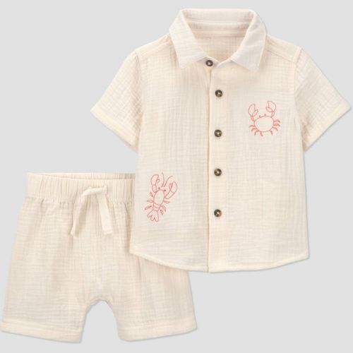 Carter's Just One You® Baby Boys' 2pc Crab Button-Down T-Shirt and Shorts Set - Ivory/Orange 9M