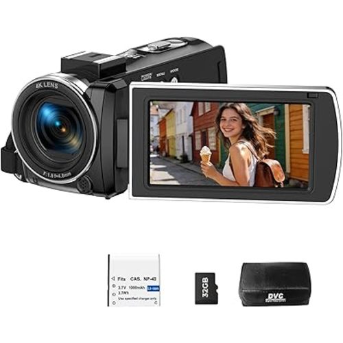 Camcorder Video Camera 4K, 64MP Digital Camera for Vlogging, 18X Digital Zoom YouTube Camera 3” 270° Rotation Screen Video Recorder with Battery, 32GB Card, Remote Control