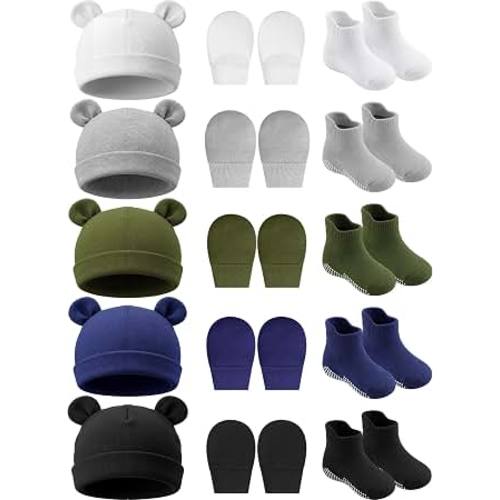 Amazon.com: Geyoga Newborn Baby Hat Set | Infant Soft Bear Ears Mittens Socks for Toddler 0-6 Month