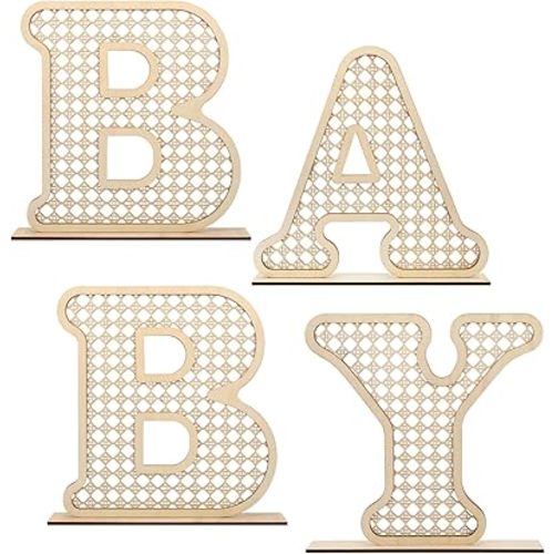 4 Pcs Rattan Wood Baby Letters - Boho Nursery Decor for Baby Shower | Rustic Alphabet Letter Home Decoration for Newborns & Birthday Gifts | Perfect Table Centerpiece for Toddler Girls & Boys