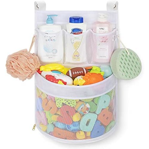 Ligereza Baby Bath Toy Organizer, quick drying， and mould proof, Multiple-Suspension Bath Toy Holder, Large Capacity Multi Use Bathtub Toy Storage Bag（1 Large, White）