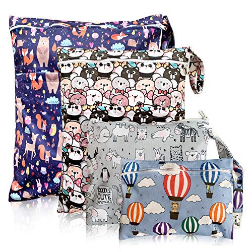 Flock Three 4pack Waterproof and Reusable Wet Dry Bag For Baby Diaper Stroller Water Resistant Swimsuit Travel Toiletries Yoga Gym Small/Medium/Large