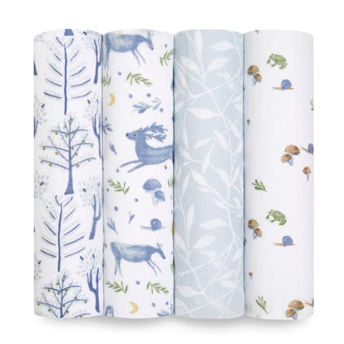 aden + anais Swaddle Blanket, 100% Organic Cotton Muslin Blankets for Girls & Boys, Baby Receiving Swaddles, Ideal Newborn & Infant Swaddling Set, 4 Pack, Outdoors