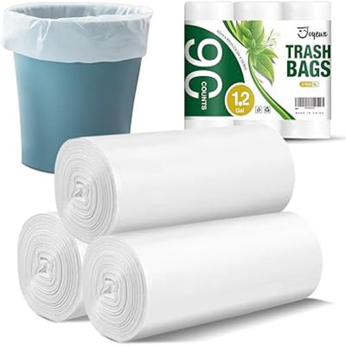 JOYEUX Small Trash Bags 1.2 Gallon, 90 Count Mini Garbage Bags for Bathroom Home Office Trash Can Liners, fit 4.5-5 Liter, 1-1.5 Gal, Clear