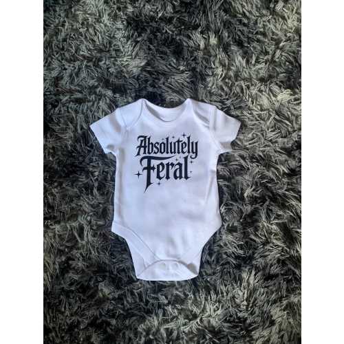 Absolutely Feral Baby Onesie, goth baby onesie, alternative baby clothes, funny goth baby onesie, gender neutral goth clothes, goth baby