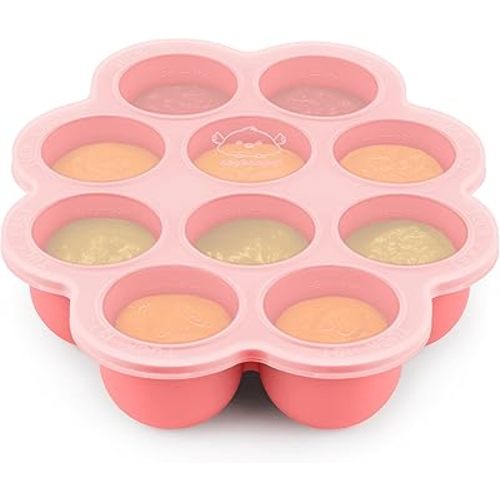 KeaBabies Silicone Food Freezer Trays with Lid, 2oz x 10 Pods Baby Food Storage Containers, Easy Puree Meal Prep, Breast Milk Silicone Freezer Molds, Dishwasher, Microwave Safe, BPA-Free (Blossom)