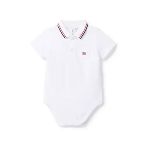 Baby White Baby Embroidered Flag Pique Polo Bodysuit by Janie and Jack