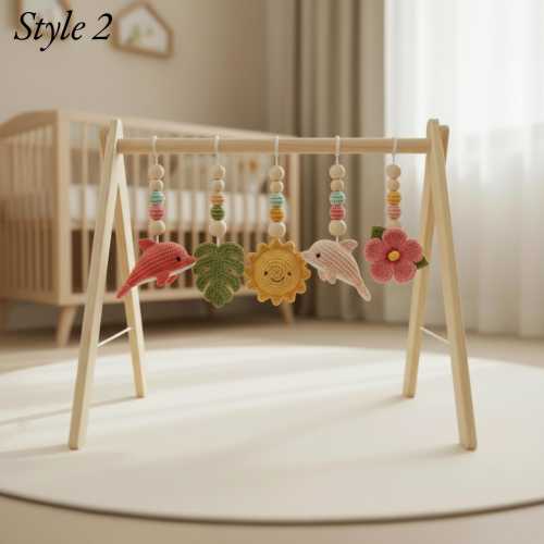 Handmade Custom Baby Play Gym, Ocean Dolphin Crochet Toys, Wooden Montessori Baby Gym, Neutral Nursery Decor, Baby Activity Gym Gift
