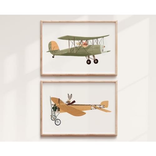 Airplane Nursery Art Print Set: Whimsical Animals, Aviation Kids Wall Decor