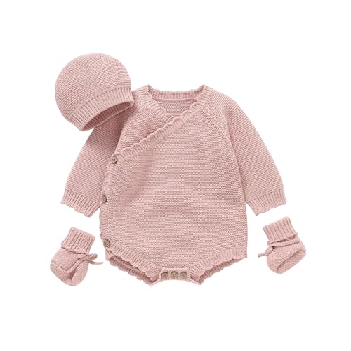 Cotton Unisex Baby 3 Piece Sweater Set | Knit Romper with Hat and Booties, Long Sleeve Outfit, Baby Boy Girl Clothes,Newborn Coming Home Outfit