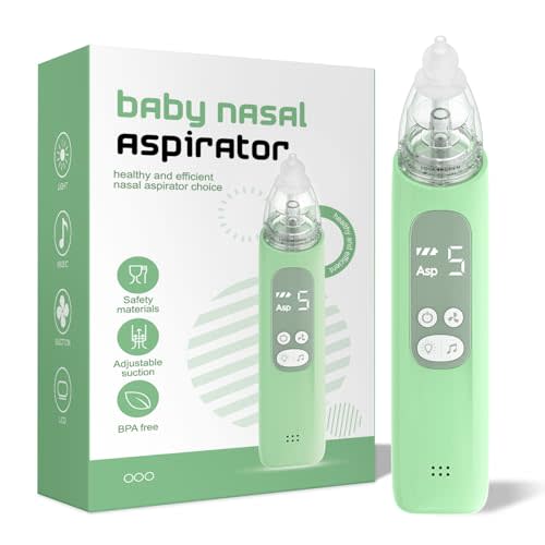 Baby Nasal Aspirator, Electric Nose Sucker with 5 Levels Suction, Soothing Light & Nursery Rhymes (Green)