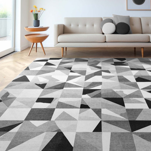 Winston Porter Shanea Modern Geometric Flat-Weave Tile Black & White Flat-Weave Rug | Wayfair