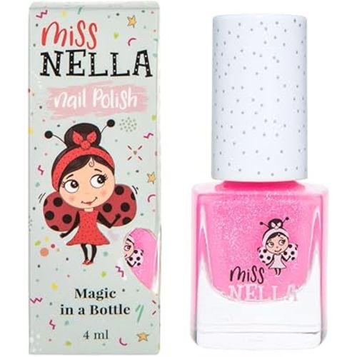 MISS NELLA MARSHMALLOW OVERLOAD – Safe Special Glitter Pink Nail Polish for Kids, Non-Toxic & Odor Free Formula for Children and Toddlers, Natural Water Based for Easy Peel Off
