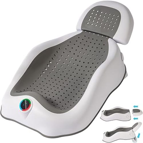 Baby Bath Support Newborn Bathtub with Water Temp Reminder Card - Adjustable,Ergonomic,Non-Slip Baby tubs for Newborns up to 6 Months,Foldable Infant tub for Bathtub,Sink,Bathroom(Gray)