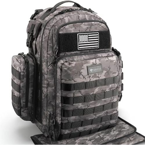 Dinictis Dad Diaper Bag, Mens Diaper Bag Backpack with Diaper Changing Mat, Military Diaper Backpack with Molle Webbing, Waterproof Pouch, Baby Wipes pocket, Insulated Bottle Pockets- Black Camo