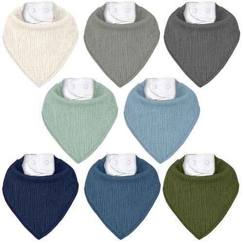 Muslin Baby Bibs 8 Pack, Baby Bandana Drool Bib for Drooling and Teething, 100% Cotton Soft Absorbent for Girls Boys Serenity