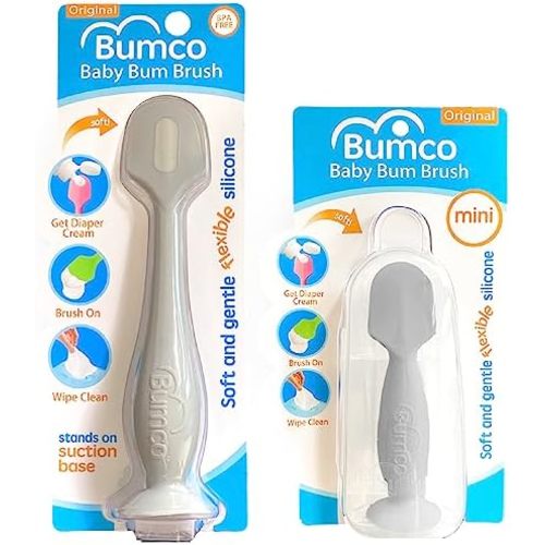 Bumco Baby Bum Brush + Travel Diaper Cream Spatula Set With Case (Gray)
