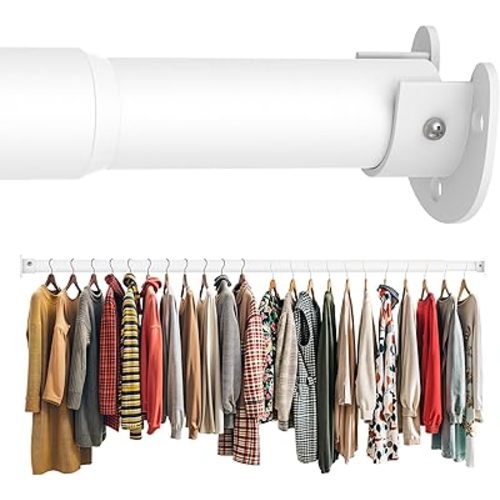 Closet Rod 50-87 Inches, Adjustable Heavy Duty Metal White Closet Rods for Hanging Clothes 1.3 Inches Diameter for Wardrobes Laundry