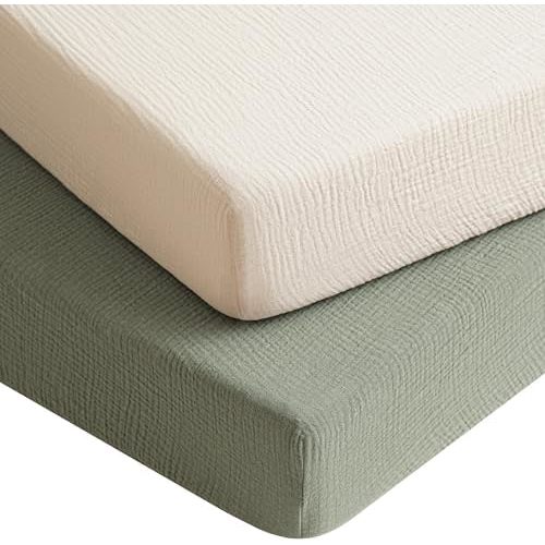 Konssy 2 Pack Muslin Crib Sheets for Baby Boys & Girls, 52" x 28"