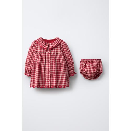 PLAID DRESS AND PANTIES WITH EMBROIDERED DETAIL - Red | ZARA United States