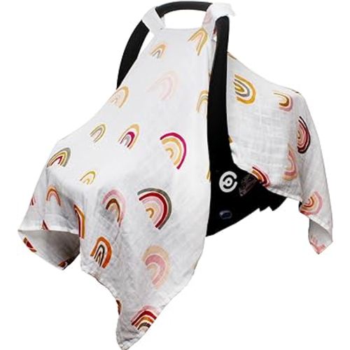 Muslin Baby Car Seat Cover, Boryokun Breathable Infant Car Seat Cover Lightweight Carseat Canopy Covers for Babies, Universal Fit Stroller Cover for Summer Spring/Hot Days/Warm Weather