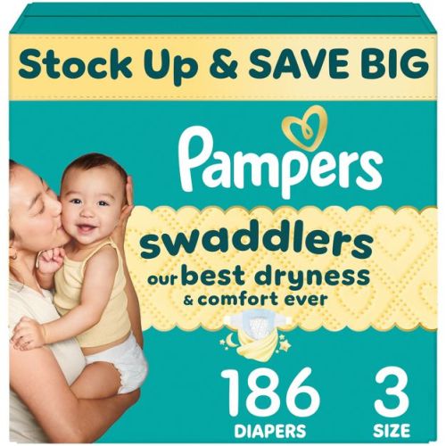 Pampers Swaddlers Sensitive Disposable Diapers Massive Pack - Size 3 - 186ct: 13 to 26 lbs, Polypropylene, Spandex