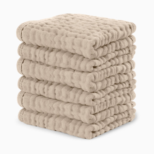 Comfy Cubs 6-Layer Muslin Baby Washcloths Set - Sand, 6