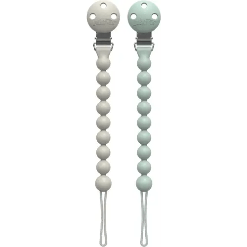 Dr. Brown's Silicone Pacifier Clips, Universal Fit Strap for Pacifiers, Green/Gray, BPA Free, 0-18 Months, 2-Pack