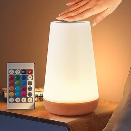 Night Light, Touch Bedside Table Lamp, Remote Control Dimmable Desk Lamp with RGB Color Changing, Portable Table Bedside Lamps for Bedroom, Living Room