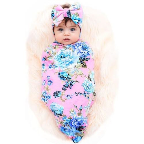 Galabloomer Newborn Swaddle Blanket with Headband Set Baby Girl Receiving Blanket