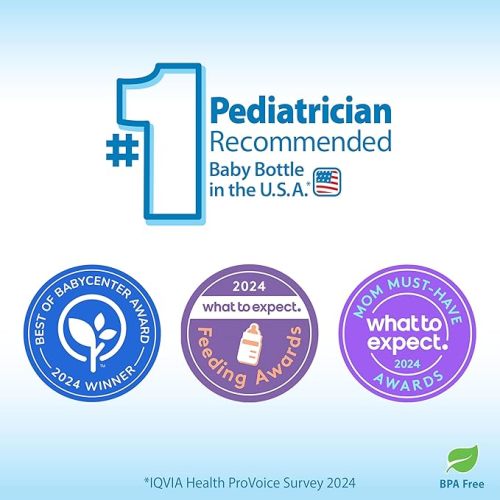 Dr. Brown's Natural Flow Anti-Colic Options+ Wide-Neck Baby Bottles 9 oz/270 mL,with Level 1 Slow Flow Nipple,4 Count,0m+