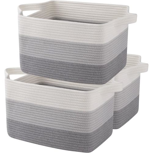 OIAHOMY Storage Basket, Woven Baskets for Storage, Cotton Rope Basket for toys,Towel Baskets for Bathroom - Pack of 3, Gradient Yellow