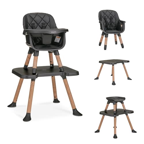 Dream On Me Luna 4-in-1 Convertible Baby High Chair in Black, Transforms into Booster, Toddler Seat & Table Set, Adjustable and Removable Tray Portable High Chair