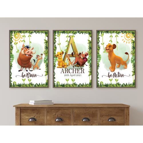 Lion King , Nursery Art Set of 3 ,Wall Nursery Print , personalized Wall Art, Watercolor Nursery set, Gift Room Decor baby , nursery prints