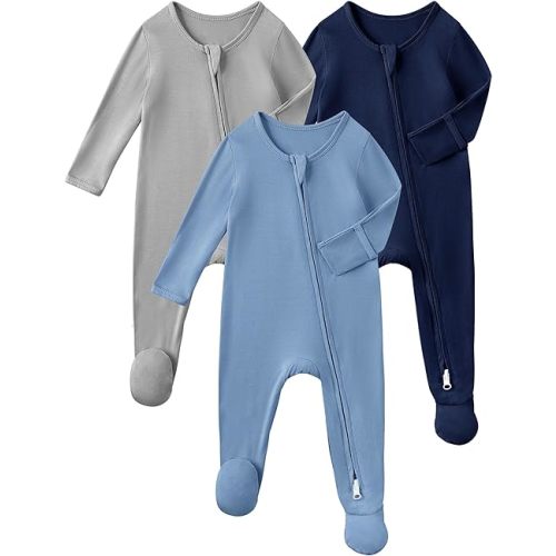 Yoofoss Rayon Made From Bamboo Baby Pajamas 3pcs Newborn Sleepers For Boy Girl Clothes, 0-3 3-6 6-9 Months Footed Pjs