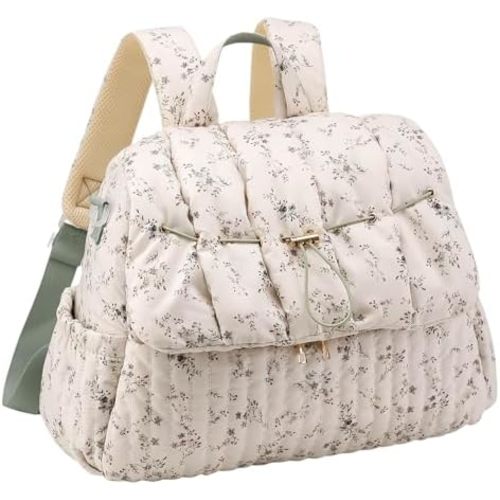 Quilted Diaper Bag Backpack with Stroller Straps Travel Baby Bag for Mom Dads Diaper Bag Purses for Women