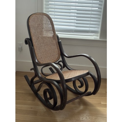 Vintage Mid Century Modern Cane Bentwood Rocking Chair Thonet Style Poland