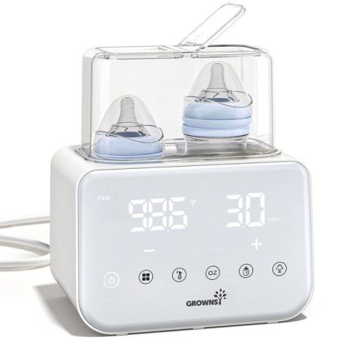 GROWNSY 10-in-1 Fast Bottle Warmer Accurate Temp Control, with LCD Display, Timer, Defrost, Sterili-zing, Keep 24H, Double Bottle Warmer