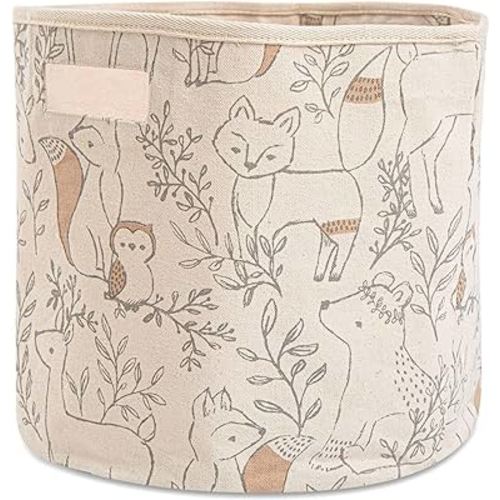 Crane Baby Woodland Nursery Basket, Animal Nursery Decor, Fabric Storage Bin, Collapsible Forest Decor, Hamper with Handles for Toys, Laundry, and Baby Items