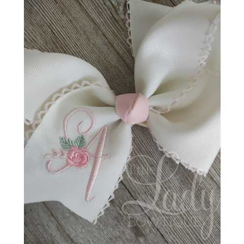 Monogrammed hair bow - Hair bow with floral embroidery - baby headband bow - personalized bows for girls - Handmade hair accessory - hairbow