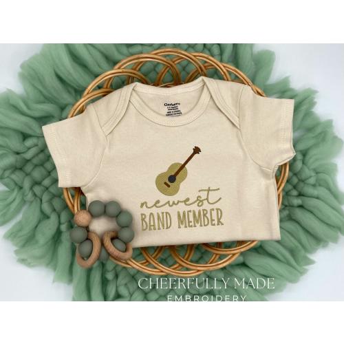 Embroidered Newest Band Member Guitar Bodysuit, String Guitar Bodysuit, Funny Guitar Pregnancy Announcement, Guitarist Baby Shower Gifts