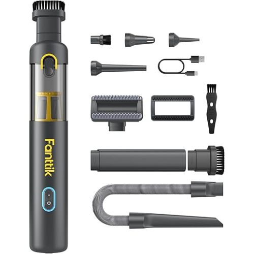 Fanttik Slim V8 APEX Car Vacuum, 4-in-1 Portable Mini Cordless Vacuum with 19000pa Suction Power, Type-C Charge, 2 Suction Modes, Handheld Vacuum for Car, Office Desk, Keyboards (Gray)