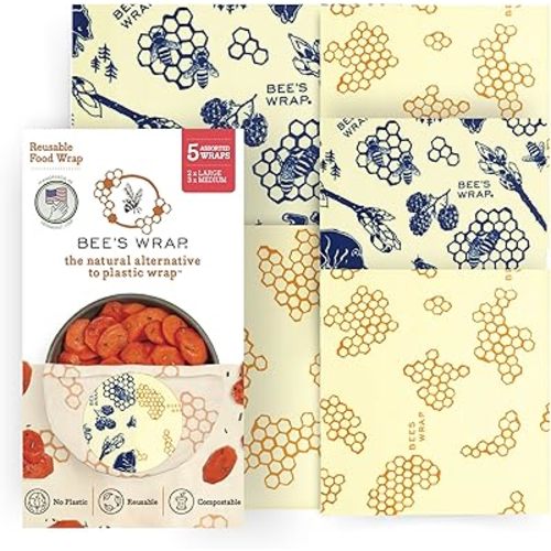 Bee's Wrap Beeswax Wraps for Food - Assorted 5 Pack of Beeswax Wraps