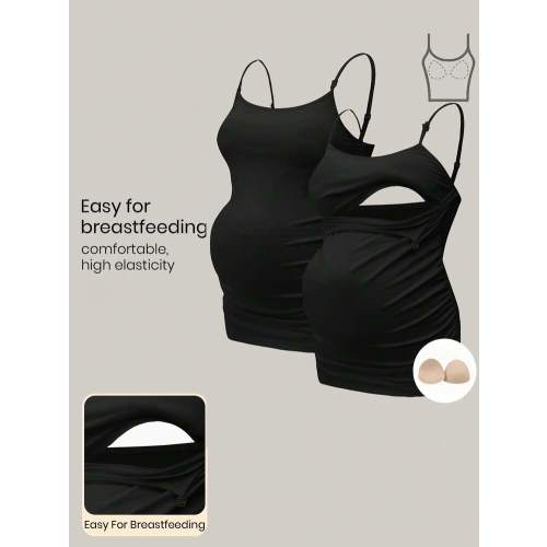 Modmama Pregnant Women Tank Top With Built-In Shelf Bra, Nursing Clothing, White | SHEIN