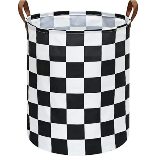 MAIZMZ Checkered Flag Canvas Storage Basket 63L Waterproof Laundry Hamper with Handles, Collapsible Racing Themed Organizer Bin for Boys Bedroom, Toys, Clothes, Gift Giving