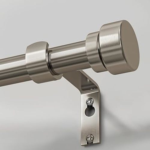 Lootkell Modern Brushed Nickel Curtain Rods for Windows 72 to 144 Adjustable Length Heavy Duty 1" Diameter Window Curtain Rod with Solid Metal Finials for Outdoor Farmhouse Bedroom Kitchen Living Room